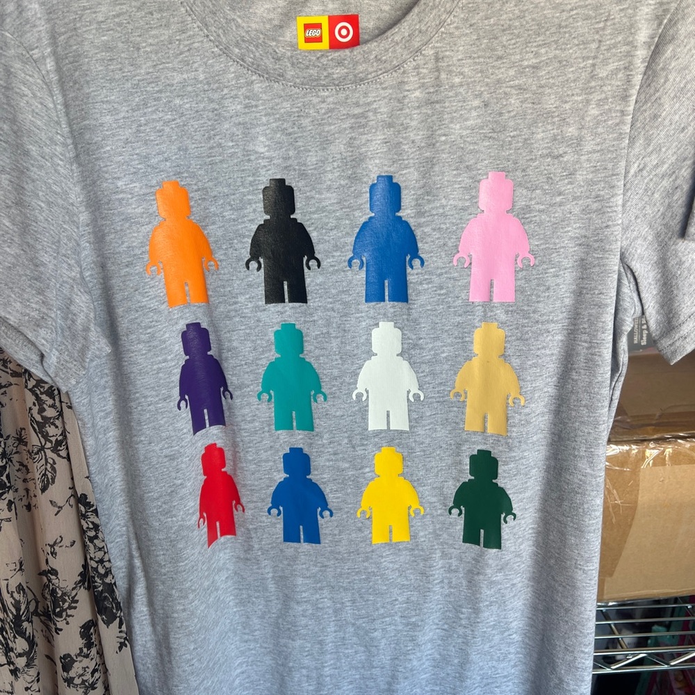 Lego Women's Gray Short Sleeve Tee with Multicolor Minifigure Grid - Picture 2 of 3